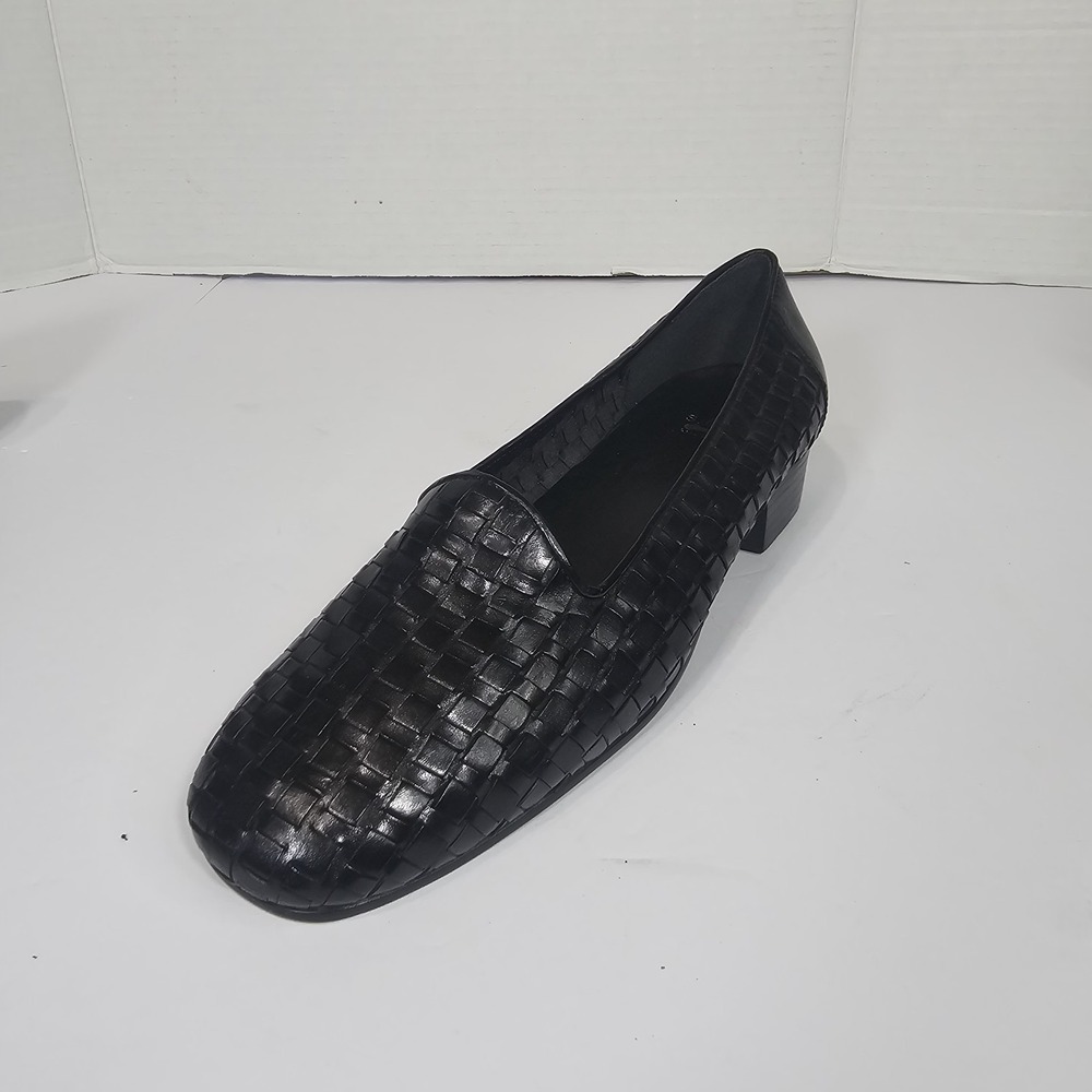 Vintage LifeStride Leather Shoes Loafers Sz 7.5M Black Basketweave Retro women's